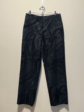 LAFAYETTE 148 Black Paisley Velvet-Detail Dress 100% Wool Pants, Size 10